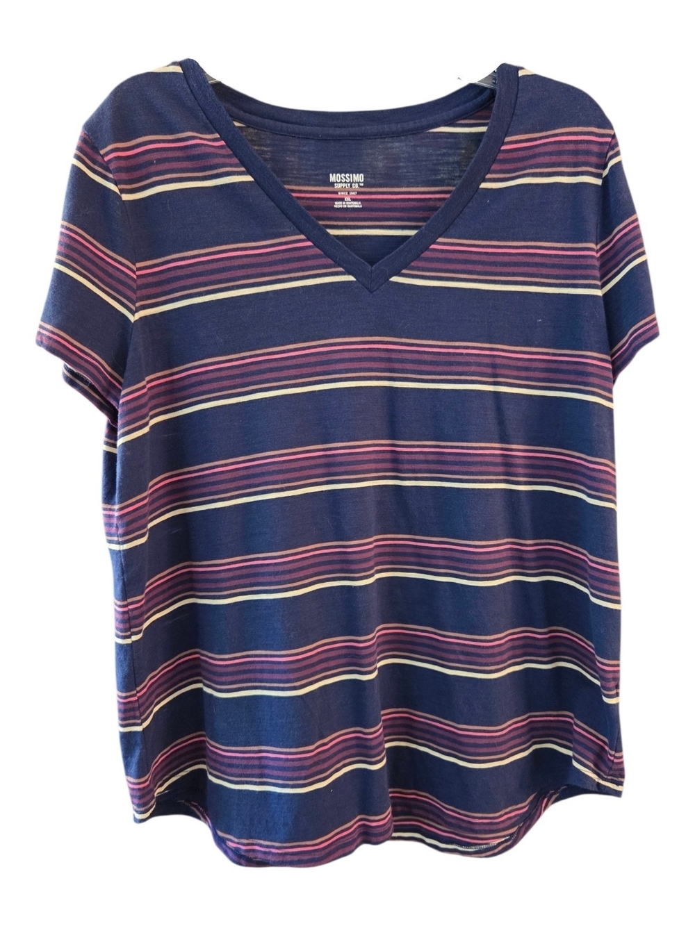 Mossimo Supply Co. Navy V-Neck Striped Short Sleeve Tee Plus-Size - Size XXL